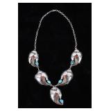 Navajo Morenci Turquoise, Coral & Silver Necklace