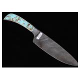 Navajo Wilson Dawes No. 8 Turquoise Damascus Knife