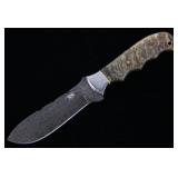 M.T. Knives Rams Horn & Damascus Drop Point Knife