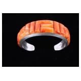 Zuni Cobblestone Branch Coral Sterling Silver Cuff