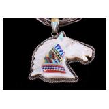 Zuni Mother of Pearl Horse Mosaic Inlay Necklace