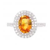 RARE Mandarin Sapphire & Diamond Platinum Ring