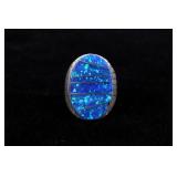 Navajo Wilbert Grey Blue Fire Opal Sterling Ring
