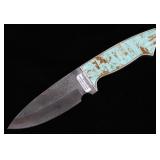 Navajo Wilson Dawes No. 8 Turquoise Damascus Knife