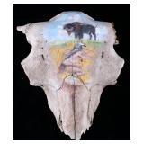 Fossilized MT Occidentalis Bison Skull w/ Painting