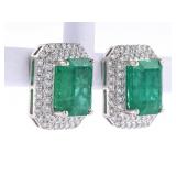 Classic 7.68ct Emerald & Diamond Platinum Earrings