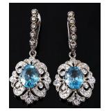 RARE Blue Zircon & Diamond 14K Dangle Earrings