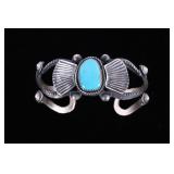 Navajo E. Billah Kingman Turquoise Sand Cast Cuff