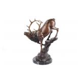 Bugling Bull Elk Bronze Sculpture on Marble Base