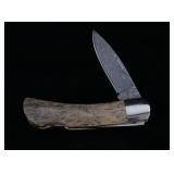 Wooly Mammoth Bone Raindrop Damascus Knife
