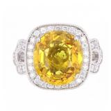 RARE Orange Yellow Sapphire & Diamond Ring