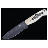 Montana Cutthroat Trout Scrimshaw Damascus Knife