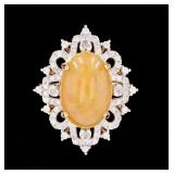 Australian Fire Opal & Diamond 14K Gold Ring