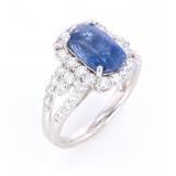 Natural Blue GIA Sapphire & VS2 Diamond Ring