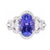 AAA+ Tanzanite & VS1 Diamond Platinum Ring