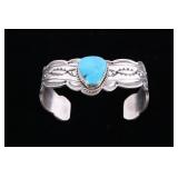 Navajo L Maloney Kingman Turquoise Silver Bracelet