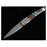 Spalted Beech Wood & Turquoise Damascus Knife