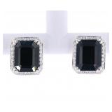Dark Blue Sapphire & Diamond Stud 14K Earrings