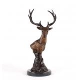 Bronze Stag Deer Head Sculpture on Marble Base