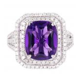 Amethyst & Diamond Classic 14K Gold Ring