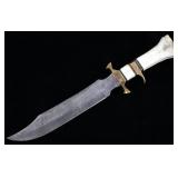 Damascus Steel Bowie Knife w/ Elk Bone Grip
