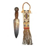 Sioux Dag Knife (Marked IS) W/ Beaded Sheath