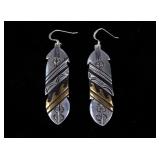 Navajo T&R Singer Sterling & 14K Gold Earrings