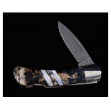 Rare Onyx, Abalone & MOP Bronze Damascus Knife