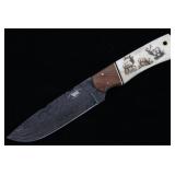 Yellowstone Elk Scrimshaw Damascus M.T. Knives