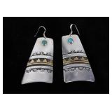 Navajo T&R Singer Turquoise & 14K Gold Earrings