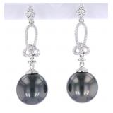 Scarce Black Tahitian Pearl Diamond 14K Earrings