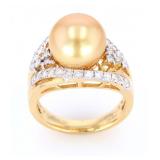 Golden South Sea Pearl 14K Diamond Ring