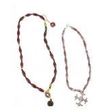 Exotic Red Feather & Chevron Trade Bead Necklaces