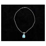 Navajo Signed Sterling & Turquoise Pendent & Chain