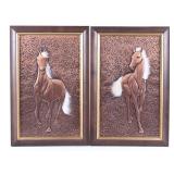 Tooled Copper Framed Horse Art Set