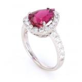 Rubellite Tourmaline & Diamond Halo Platinum Ring