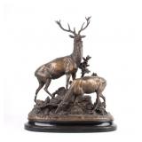 A. Waagen Signed Bronze Stag and Doe Sculpture