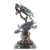 Bronze Swimming Sea Turtles Statue w/ Marble Base