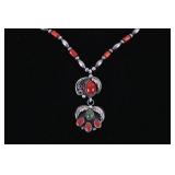 Navajo Branch Coral & Sterling Silver Necklace