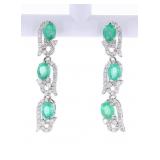 Green Emerald, Diamond 14K Dangle Earrings