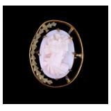Antique Primitive Brass & Shell Cameo Pin