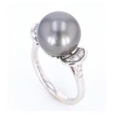 Scarce Black Tahitian Pearl Diamond 14K Ring