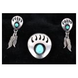 Navajo Silver & Turquoise Bear Claw Jewelry Set