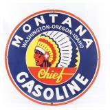 Montana Chief Gasoline Porcelain Enamel Sign