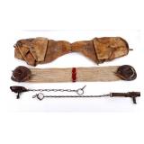 Antique Leather Saddle Bags & Cinch; Two Traps