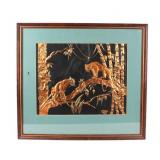 1949 Copper Jungle Cats Framed Scene by Margie