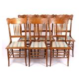 Set of 6 Antique Pressed Back Oak Chairs