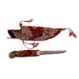 Indian Pictorial Beaded Knife and Scabbard