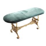 Early Cast Iron & Corduroy Vanity Bench