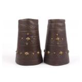 19th C Montana Cowboy Leather & Brass Tacked Cuffs